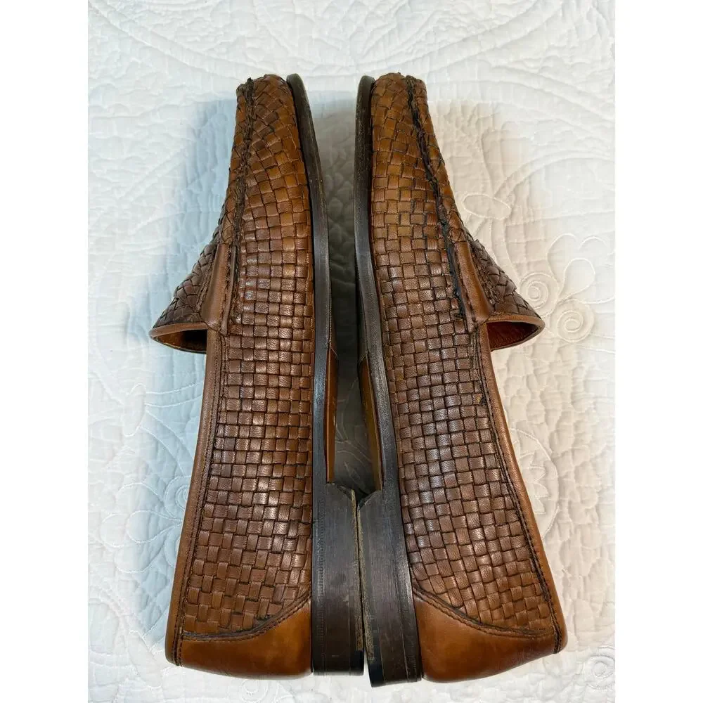 Bruno Magli Mens 9M Brown Basketweave Leather Slip On Dress Loafers Shoes Casual